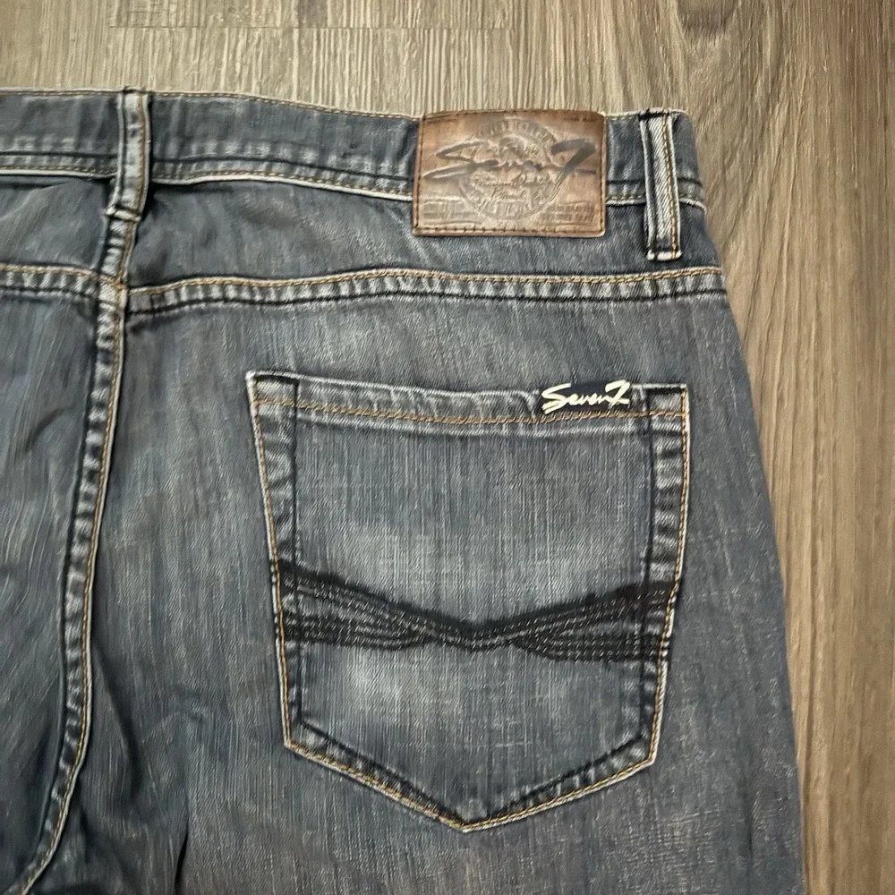 Seven 7 For All Mankind Straight Jeans 36x34 Excellent Whiskered Distressed